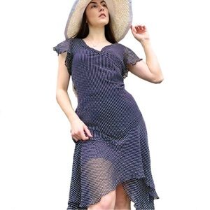Vintage Adrianna Papell Polkadot Silk Asymmetrical Hem Slip Midi Dress Size M